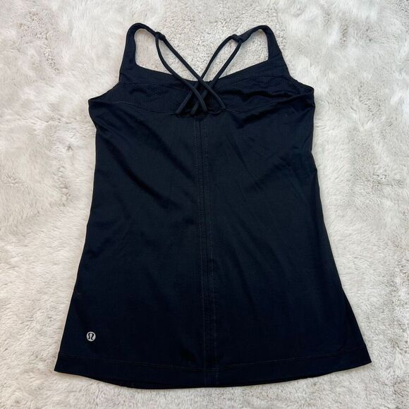 Lululemon Free To Be Tank Black Size 6 Built in Bra Criss Cross Back Athletic - Picture 5 of 9